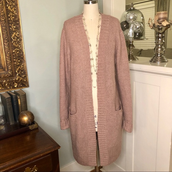 London Kaye Sweaters - Blush Pink Long Sweater Cardigan Duster Open Front